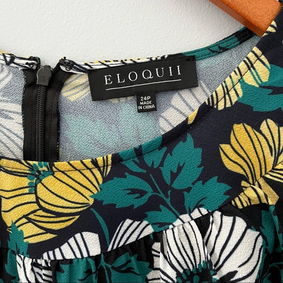 Eloquii Asymmetrical Floral Blouse Womens 24P Ruffle Peplum Pullover Partial Zip - Picture 3 of 8